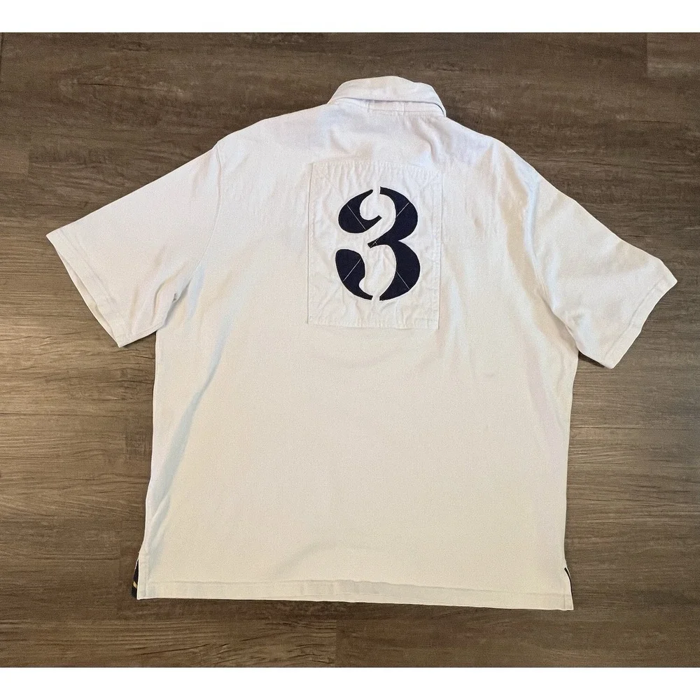 Rare Vintage POLO RALPH LAUREN Spell Out Scribble Polo Shirt 90s‎  White XL B29